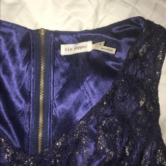 Gorgeous Blu Pepper Midnight Blue & Gold Dress L - Picture 8 of 8